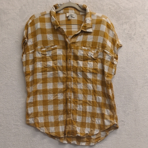 Lucky Brand Women's Gold Checkered Button Down Shirt Size S - Picture 1 of 5
